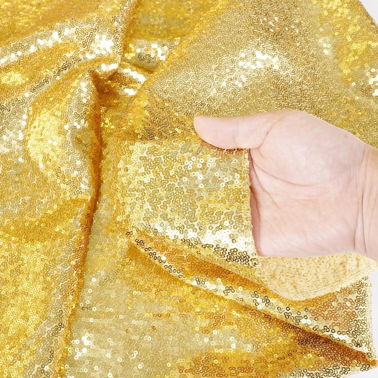 120" round Sequin Tablecloth, Thick Not See through Gold Table Cloth for Wedding