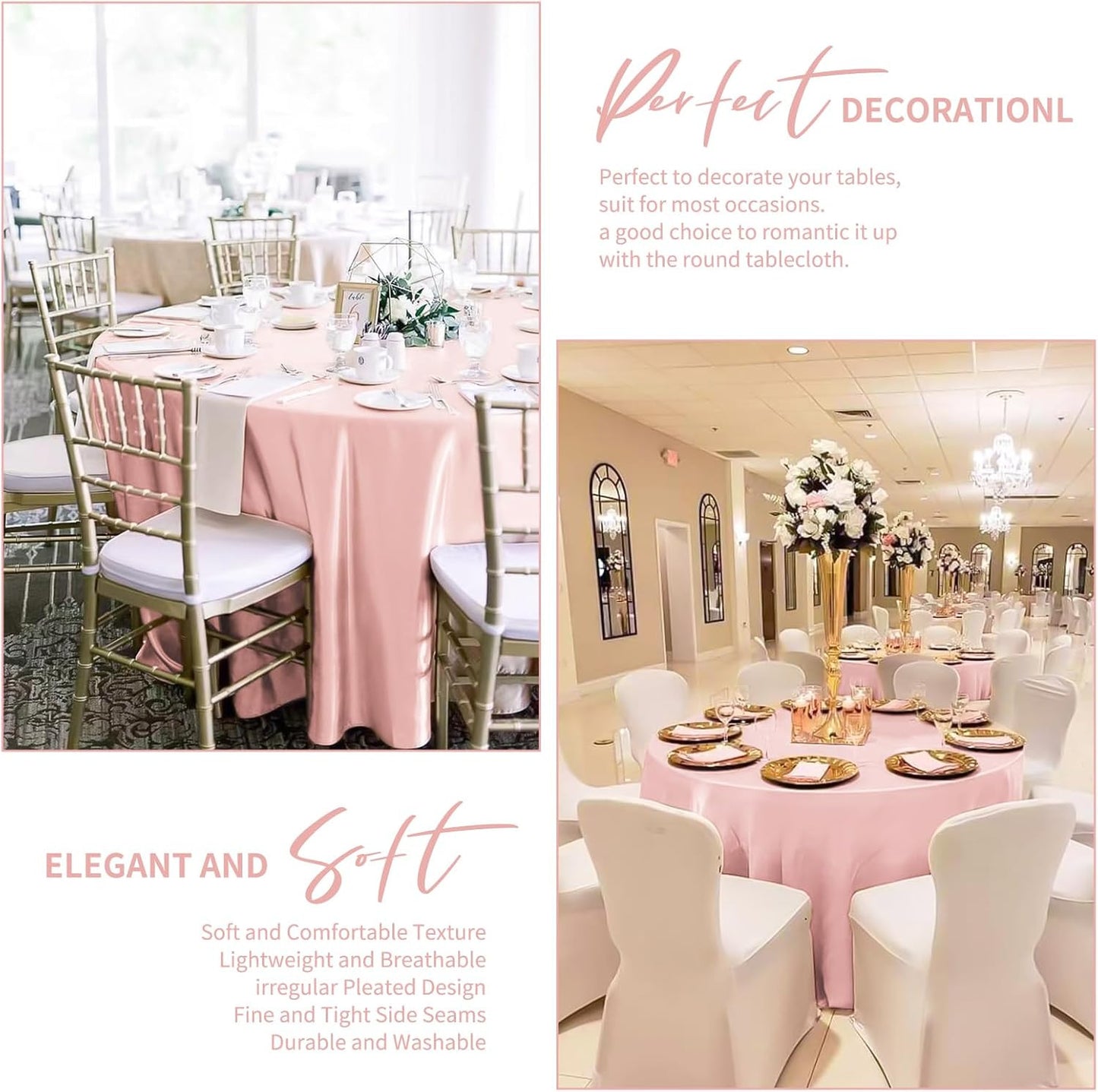 6 Pack Rose Gold round Tablecloth, 120 Inch Rose Gold Satin Fabric Tablecloth fo