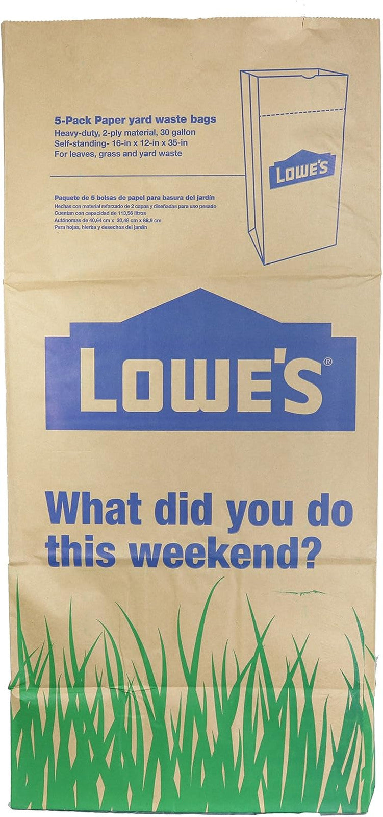 30 Gallon Heavy Duty Brown Paper Lawn and Refuse Bags for Home and Garden (10 Co
