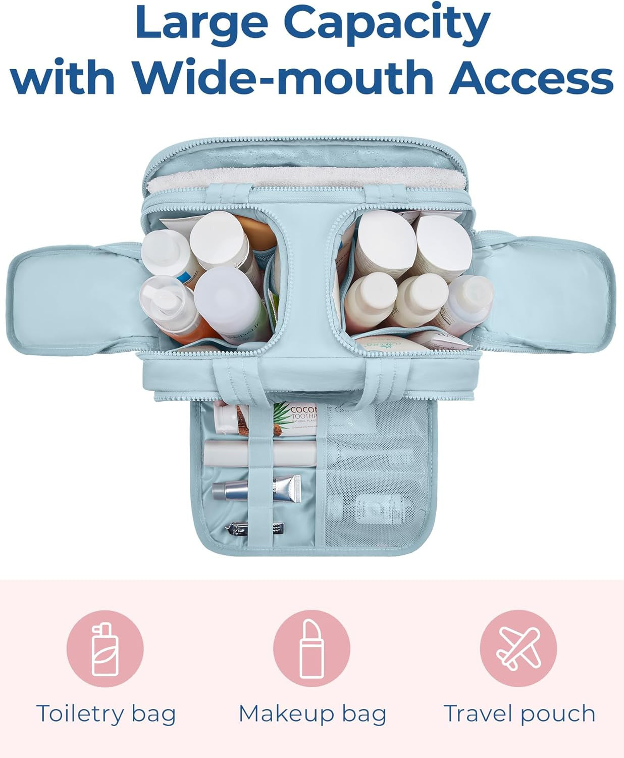 Travel Toiletry Bag, Lightweight Large Wide-Open Travel Bag for Women, Puffy Cos