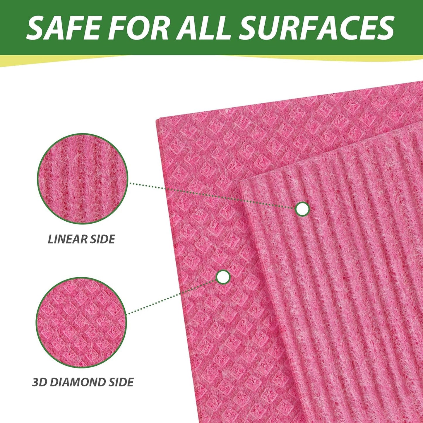 10 Pack Swedish Dishcloths, Reusable Cellulose Sponge Cloths with Adhesive Clips