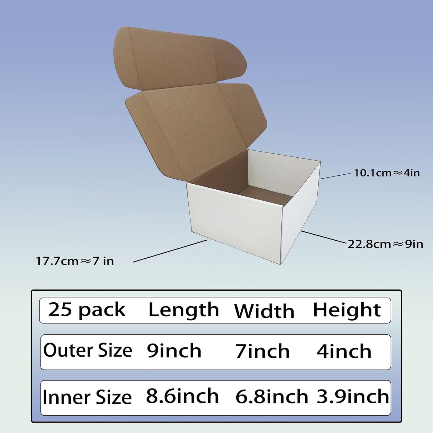 9X7X4 Inch Shipping Boxes Set of 25, White Corrugated Cardboard Box Mailer Boxes