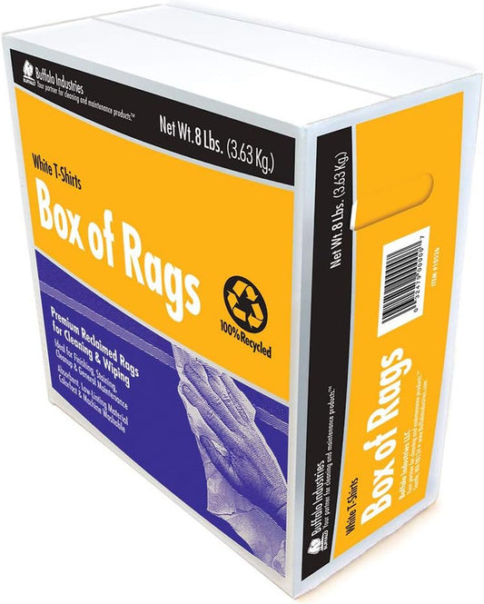 (10526) White Recycled T-Shirt Cloth Rags - 8 Lb. Box