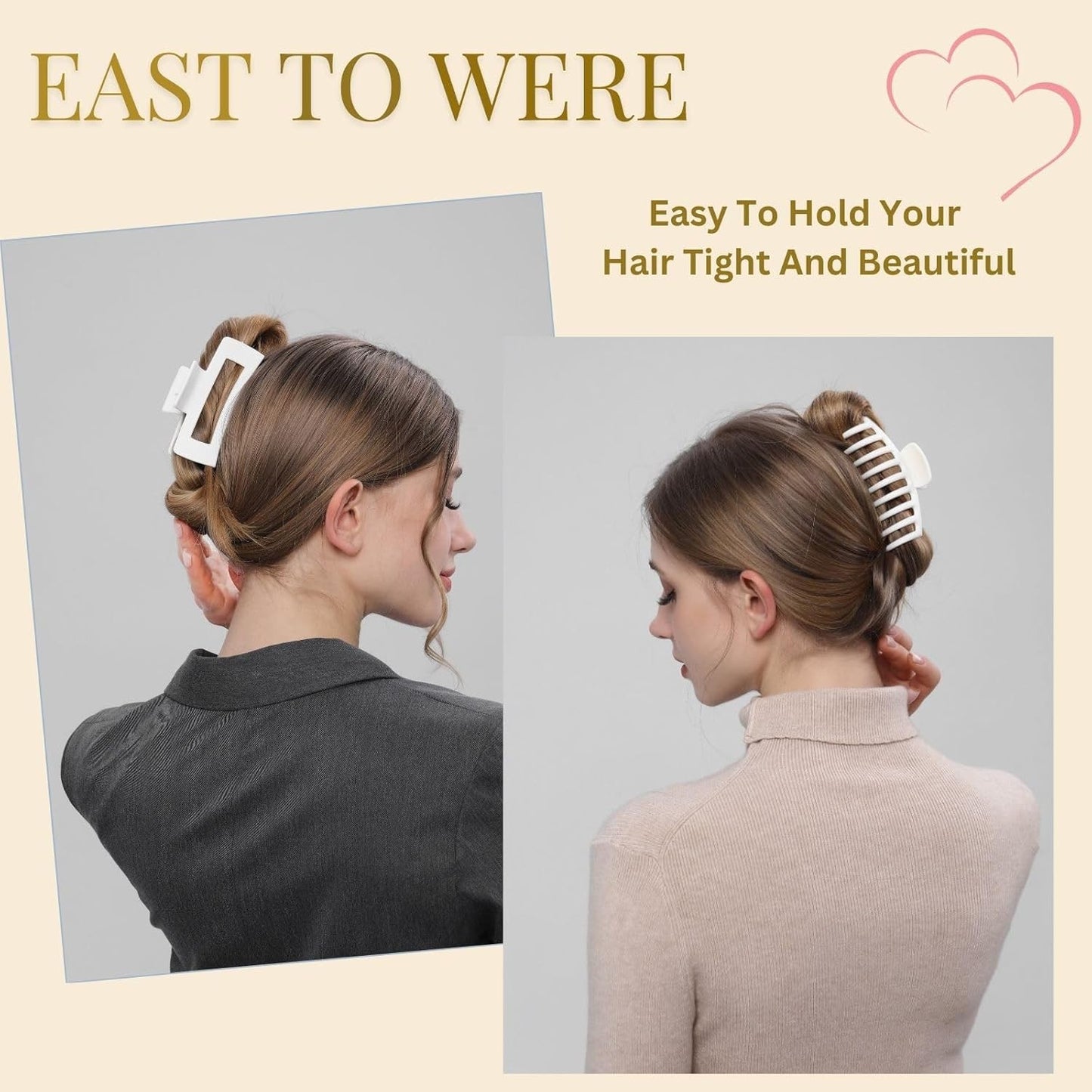 White Hair Clips for Women - 8 Pack 4.3 Inch Large Matte Banana Claw Clips for W