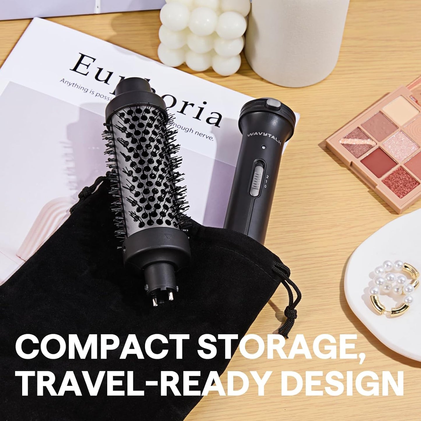 Thermal Brush, 1 1/2 Inch Heated round Brush with Detachable Head, Velvet Pouch