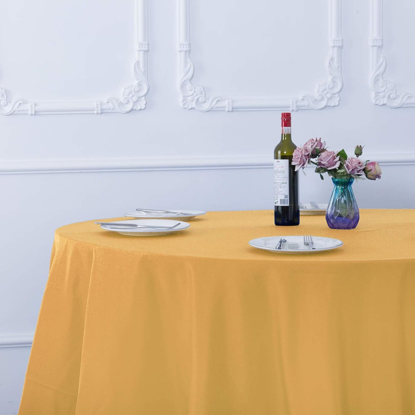 2Pack 120 Inch Gold round Tablecloth in Washable Polyester Fabric for Wedding/Ba