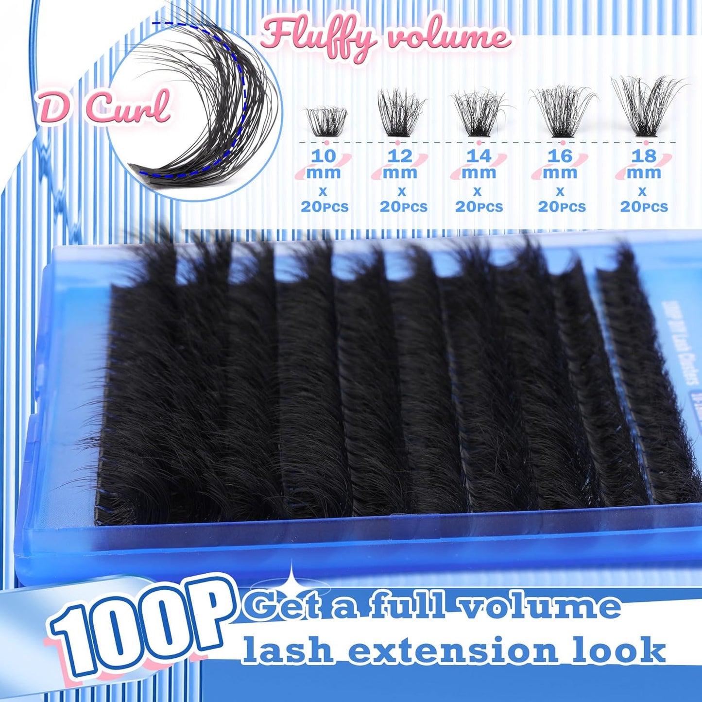 Thick Lash Extension Kit Full Lash Clusters 100P Eyelash Extension Kit DIY Lash