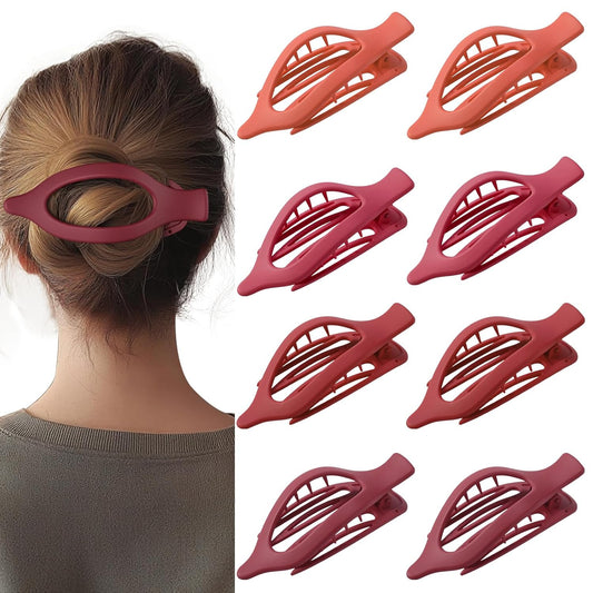 8 Pack Red Flat Hair Clips – Matte Large French Red Claw Clips for Women, Strong
