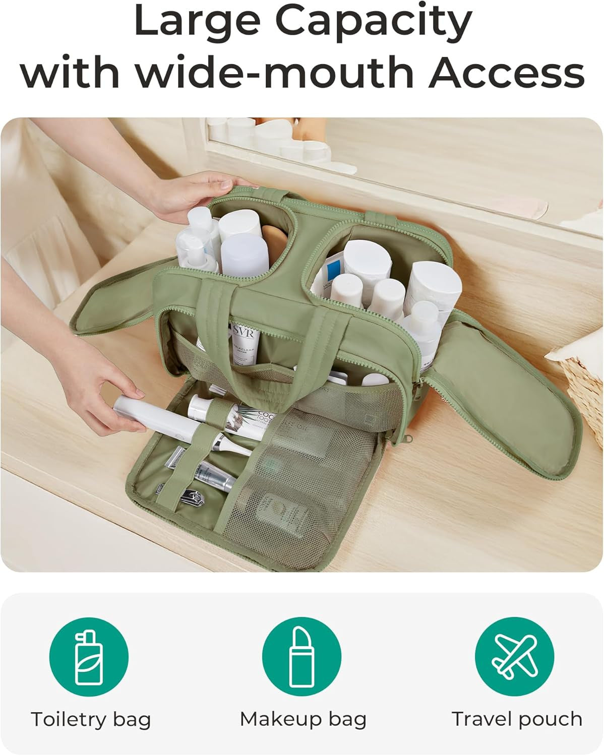 Travel Toiletry Bag, Lightweight Large Wide-Open Travel Bag for Women, Puffy Cos