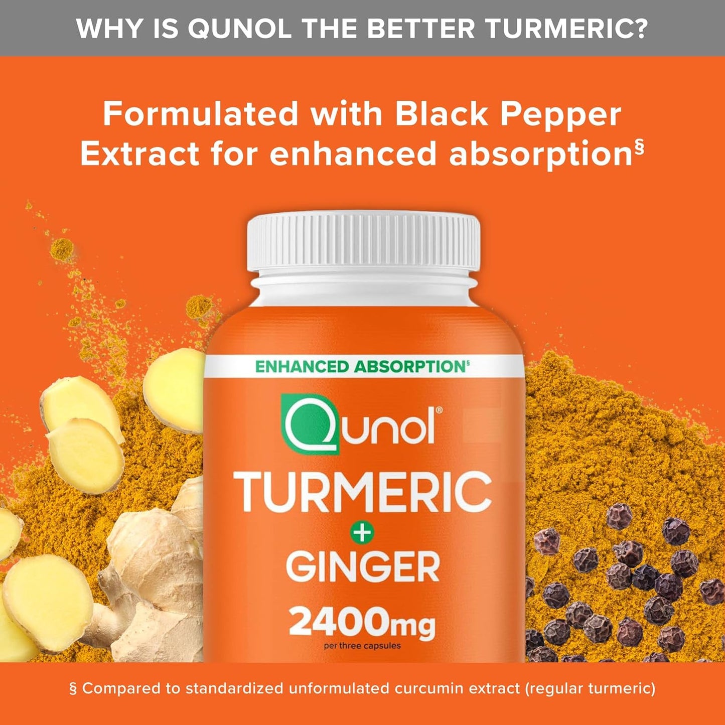 Turmeric Curcumin with Black Pepper & Ginger, 2400Mg Turmeric Extract with 95% C
