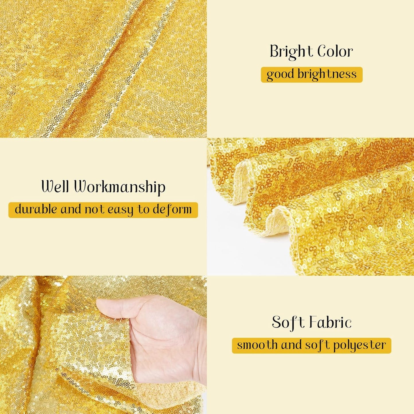 120" round Sequin Tablecloth, Thick Not See through Gold Table Cloth for Wedding