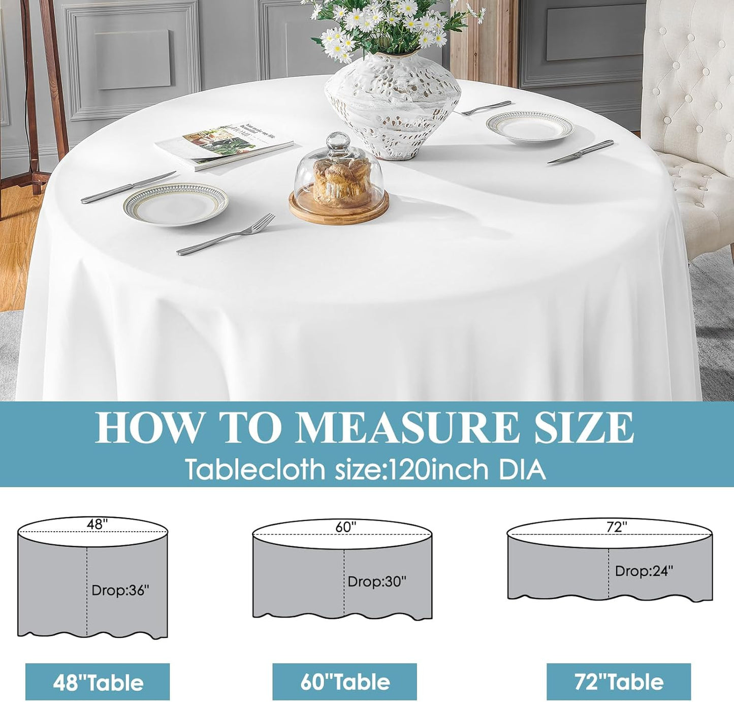 120Inch round Tablecloth Polyester Table Cloth,Stain Resistant and Wrinkle Polye