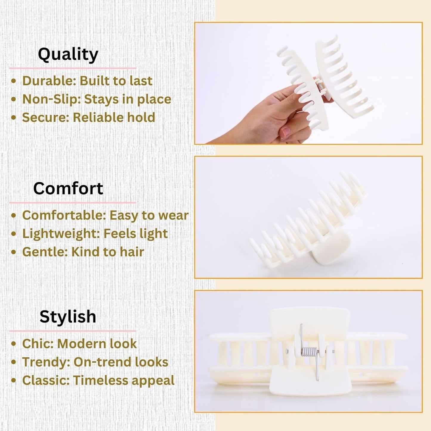 White Hair Clips for Women - 8 Pack 4.3 Inch Large Matte Banana Claw Clips for W