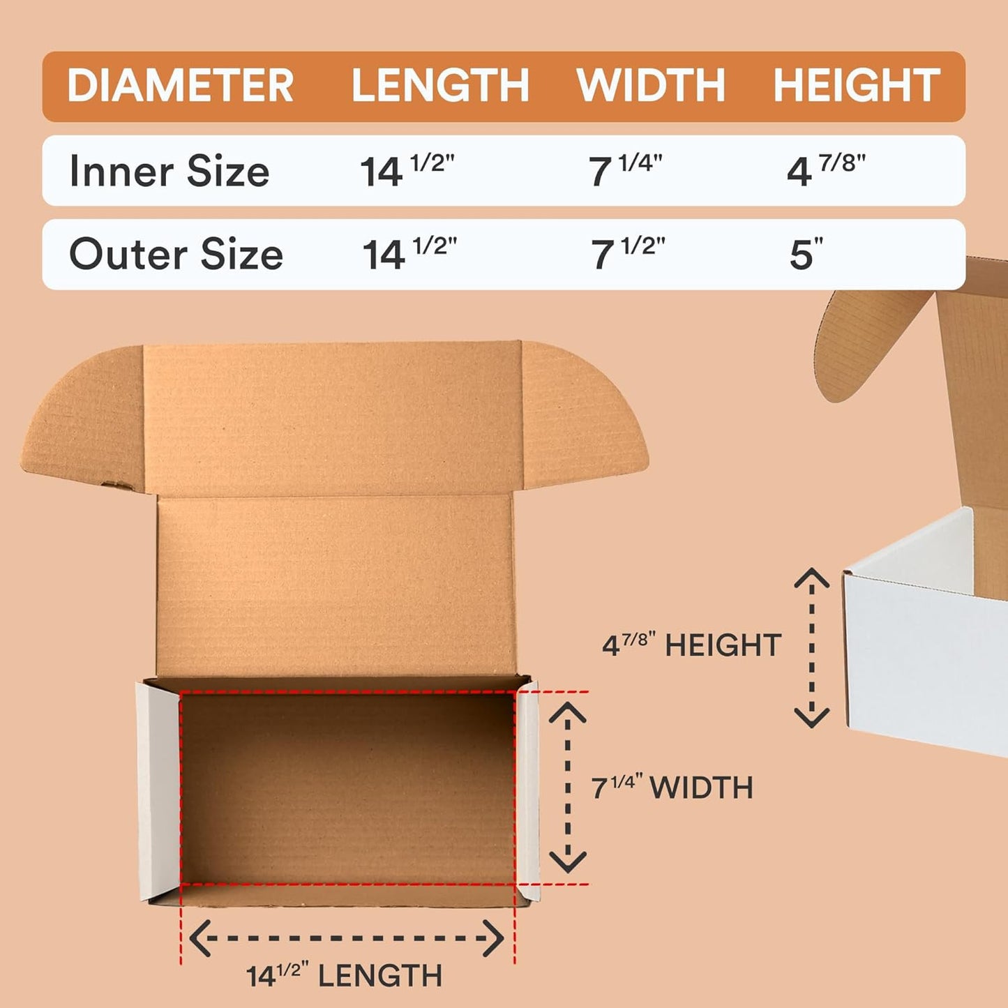 White Shipping Boxes 14.5" X 7.5" X 5" (25-Pack) Foldable & Crush-Proof | Corrug