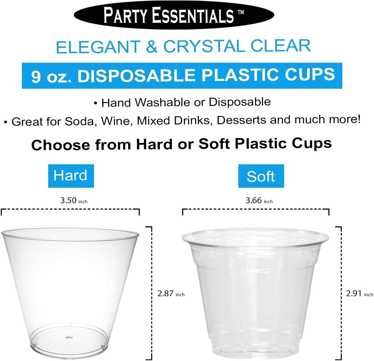 9 Oz Disposable Party Cups, Old Fashioned Tumblers, Cocktail Wine Glasses for Ho