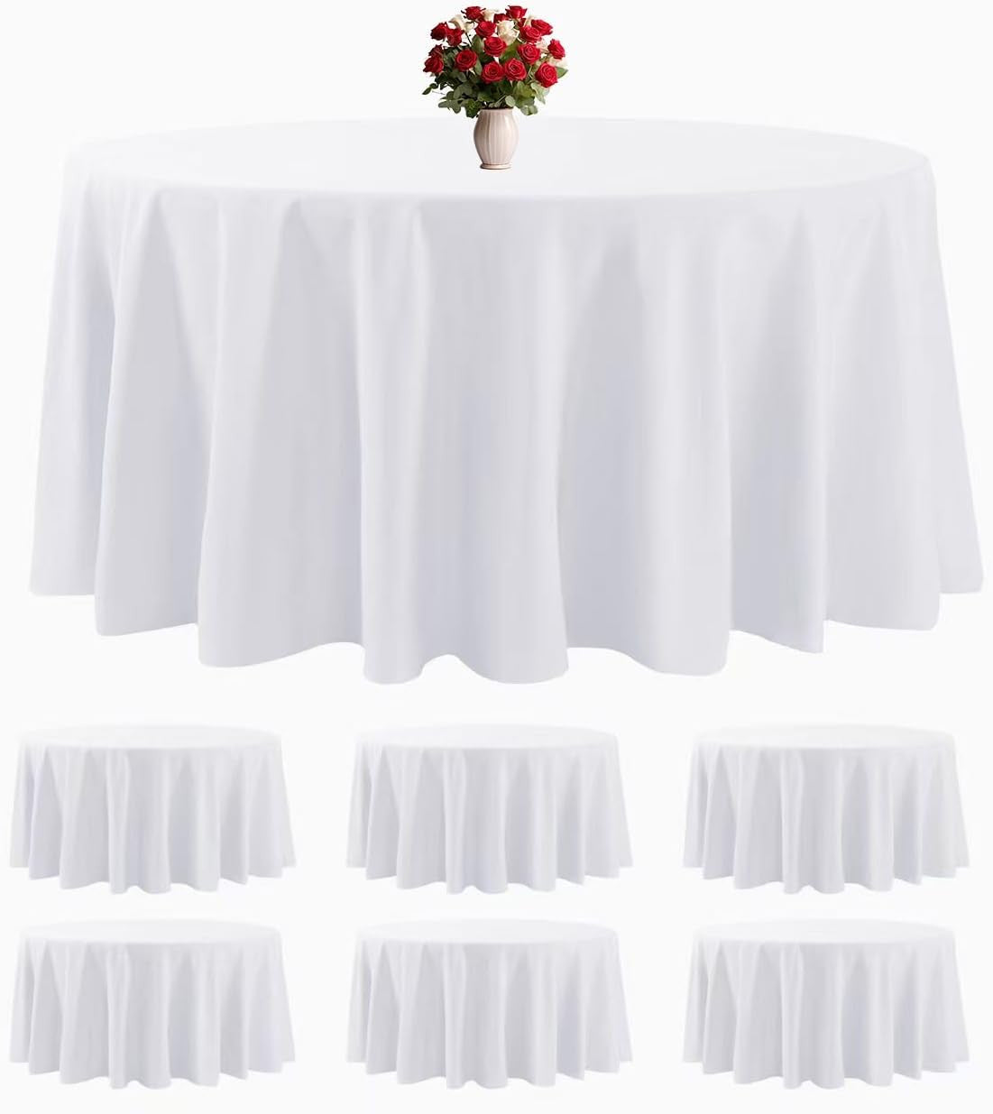 6 Pack White round Tablecloths 120 Inches Table Cloth Stain and Wrinkle Resistan