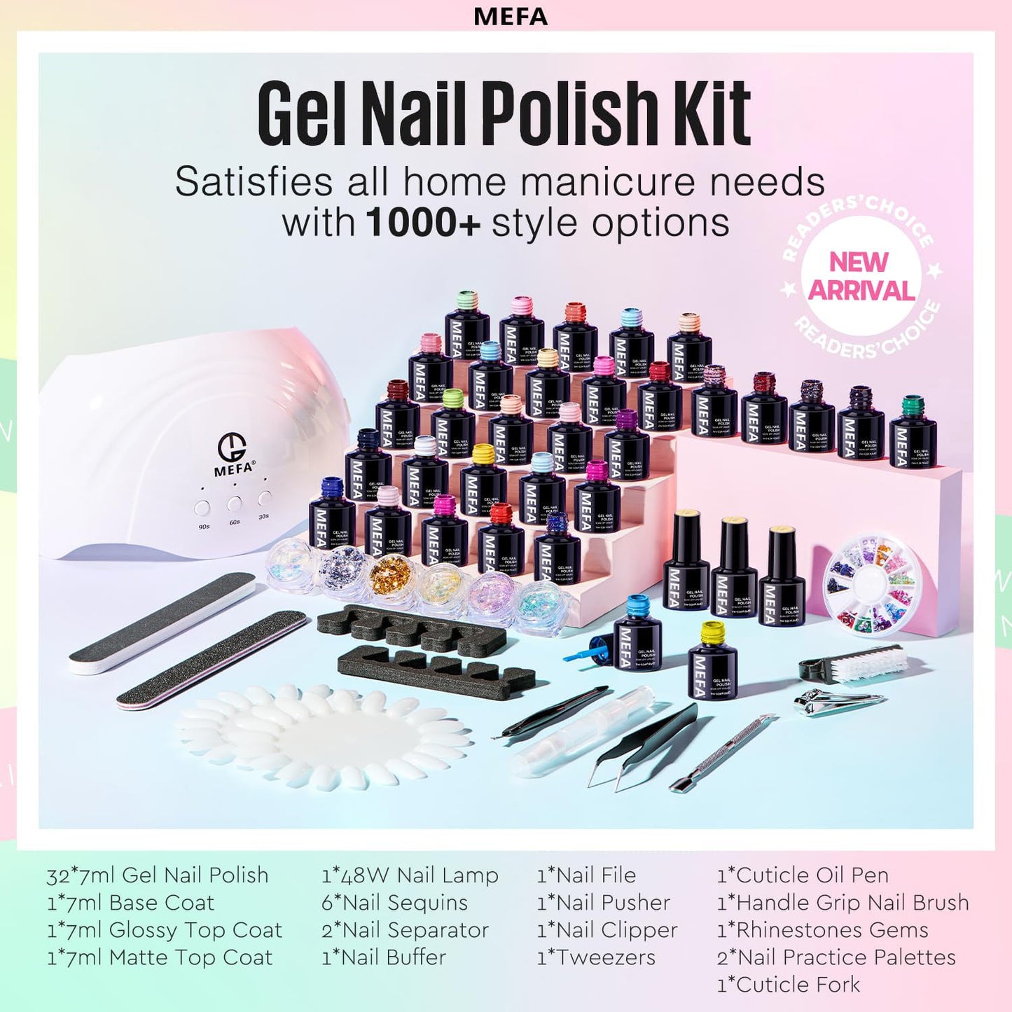 56 Pcs Gel Nail Polish Kit with U V Light, 32 Colors Hot Pink Colorful Gel Nail