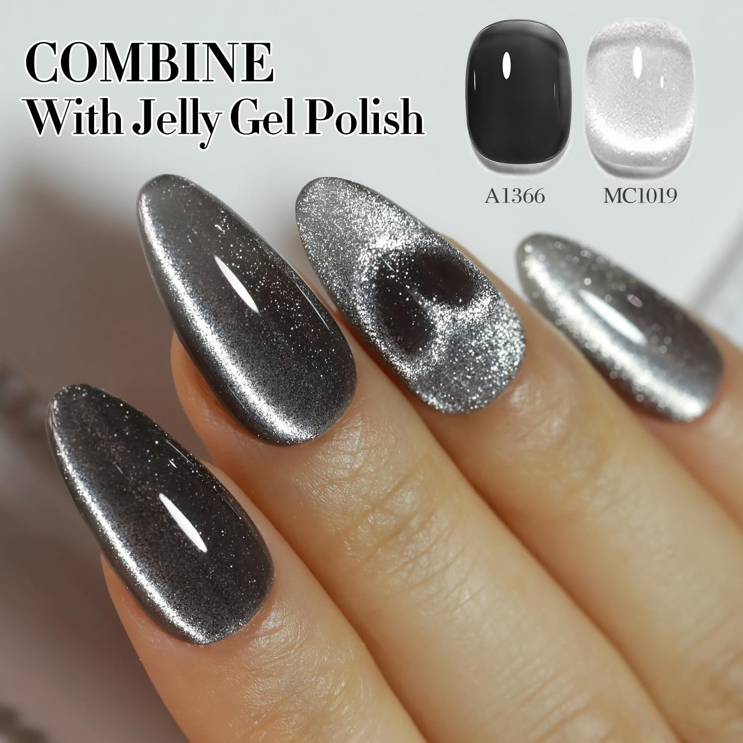 0.5 OZ Cat Eye Gel Polish with Magnet 15ML Holographic Glitter Shimmer Transluce