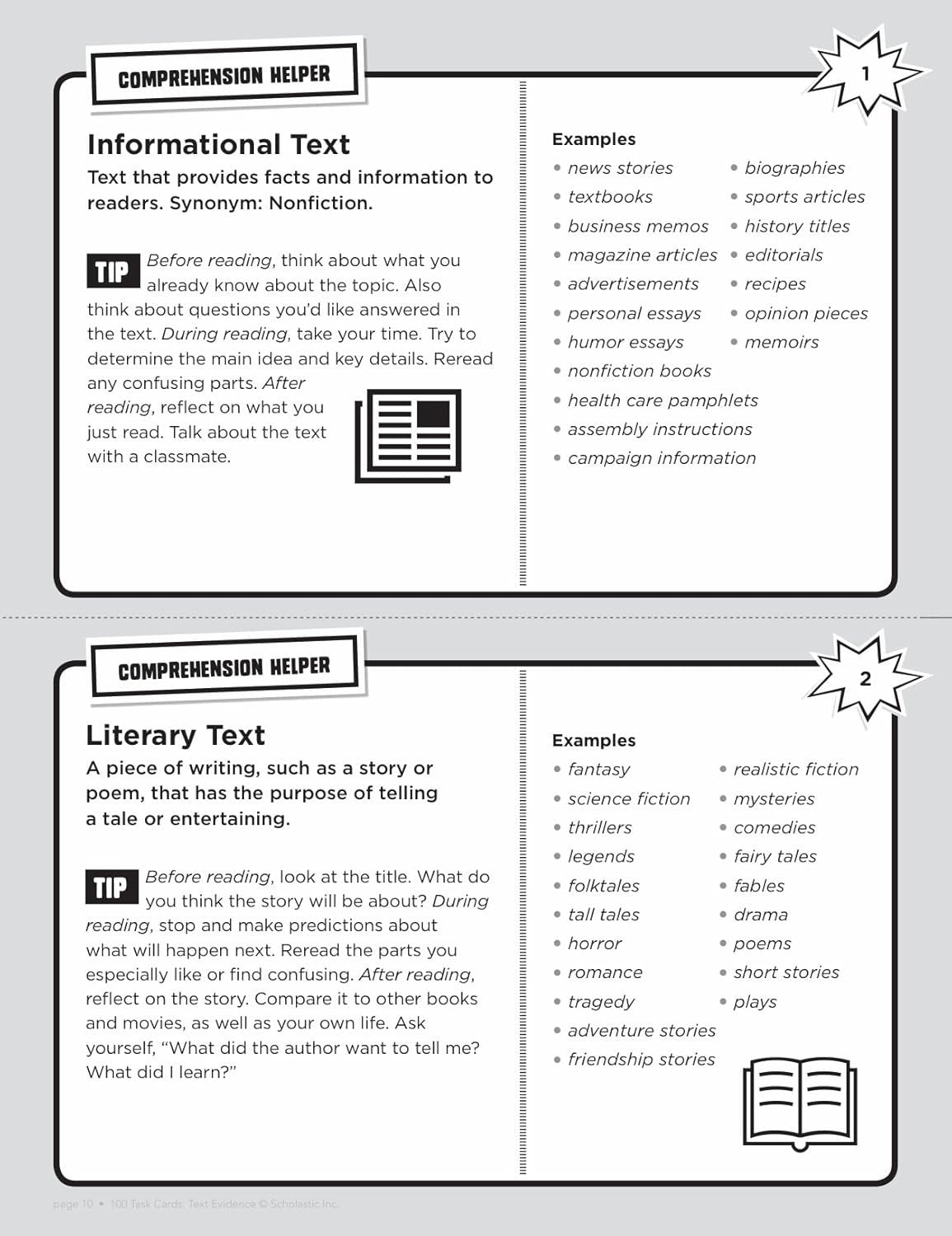 100 Task Cards: Text Evidence: Reproducible Mini-Passages with Key Questions to