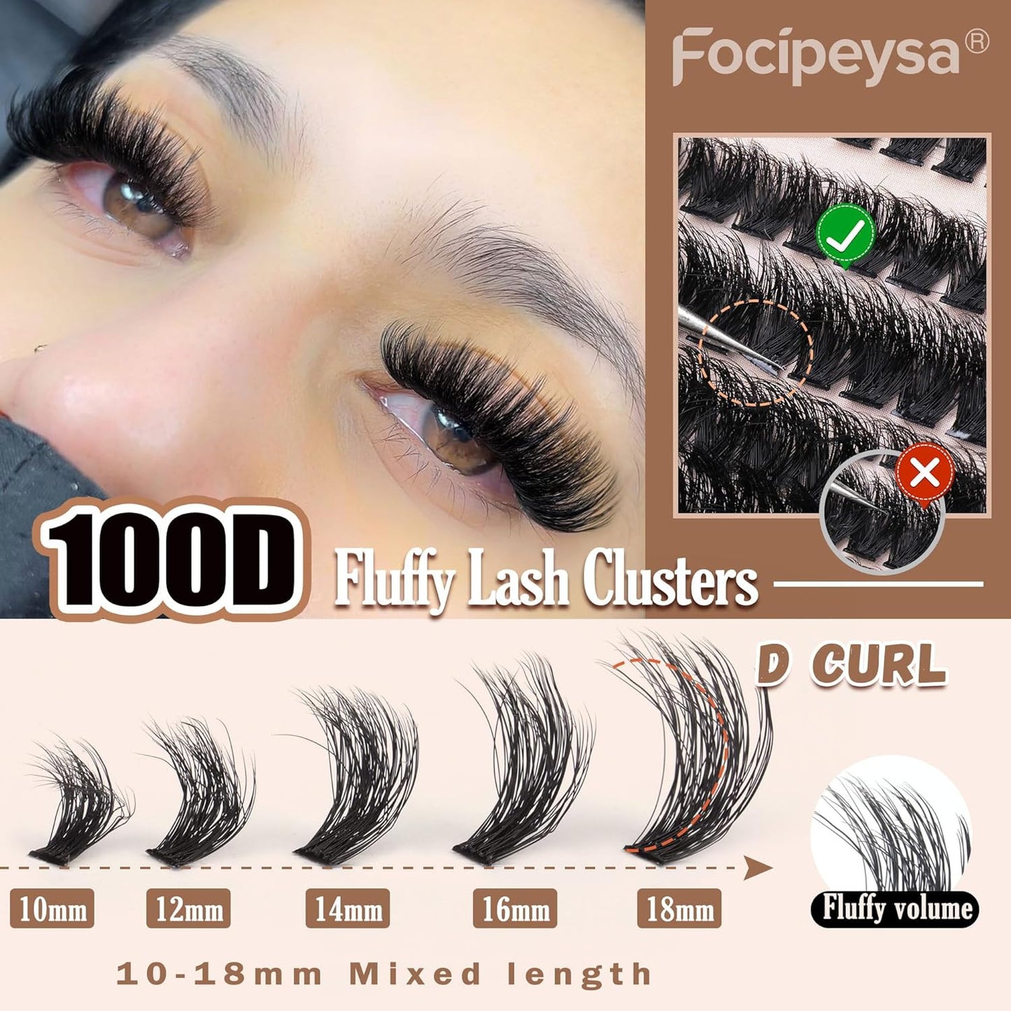 Thick Eyelash Extension Kit Volume Lash Clusters Kit 10-18Mm Individual Lashes C