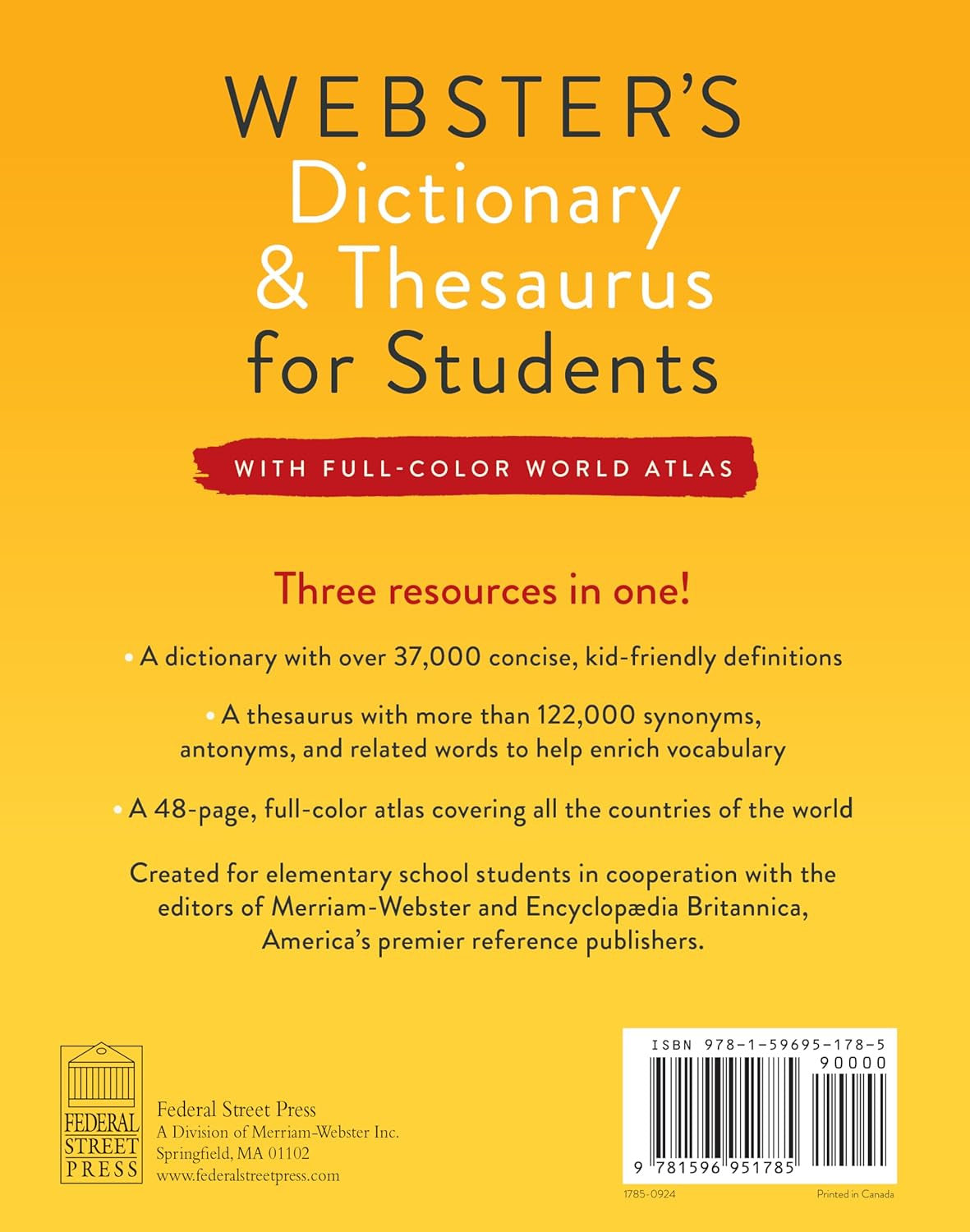 Webster'S Dictionary & Thesaurus for Students with Full-Color World Atlas, Third