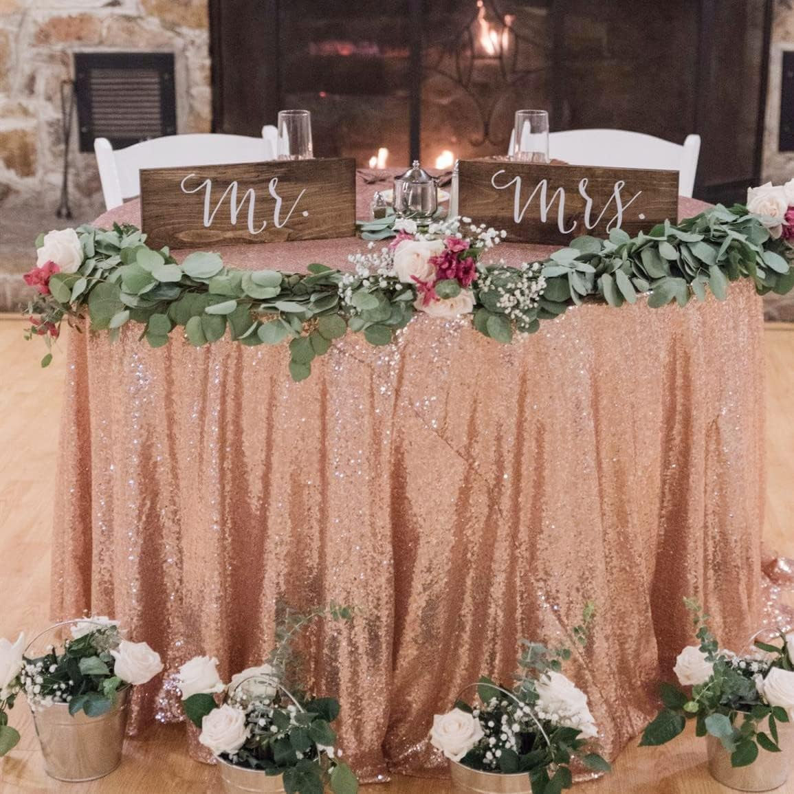 120 Inch round Rose Gold Sequin Tablecloth for Party Cake Dessert Table Exhibiti