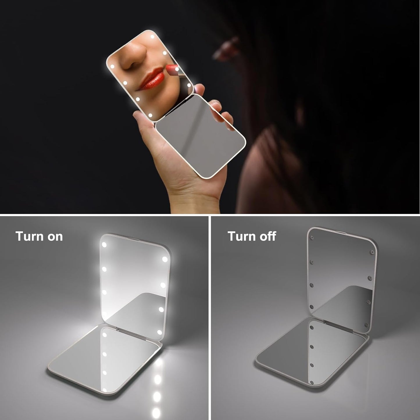 Wheat Straw Compact Mirror, 1X/3X Magnification, Lighted, Folding, Portable, Eco