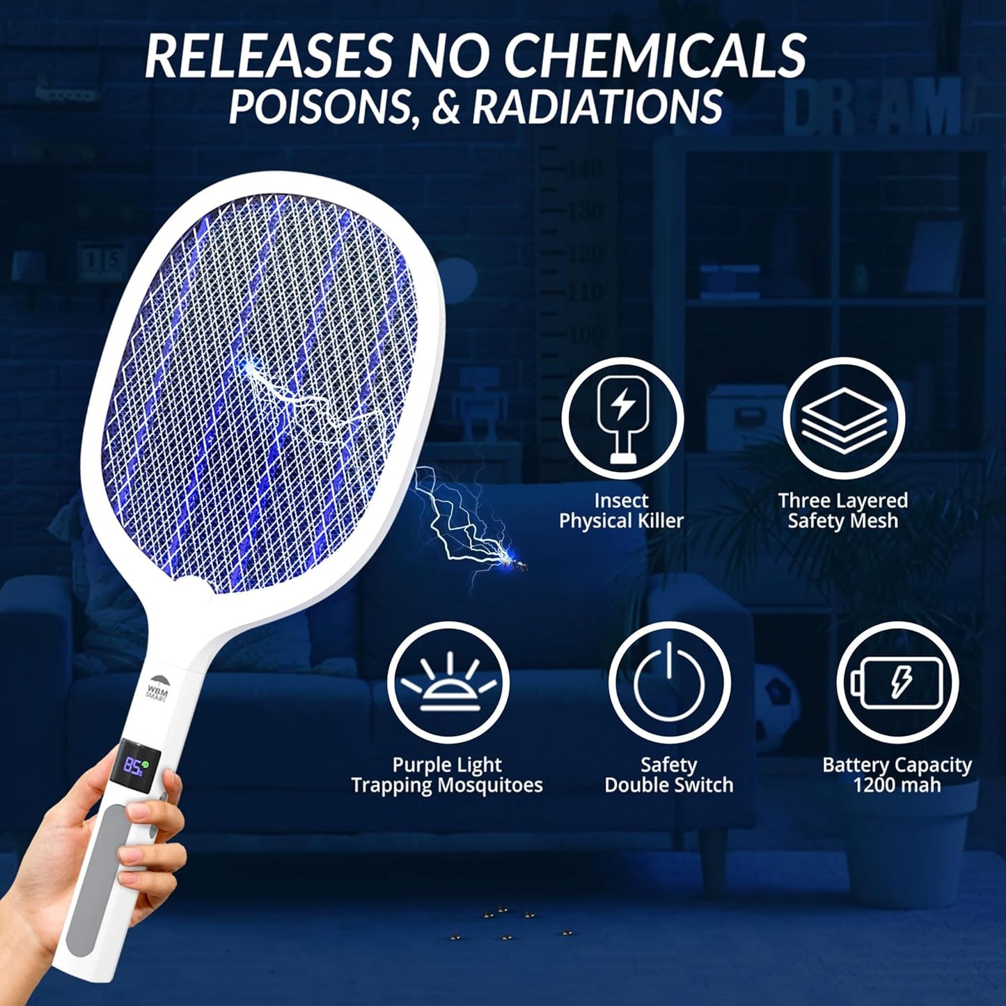 2 in 1 Electric Bug Zapper, Mosquitoes Trap Lamp & Racket, USB Rechargeable Elec