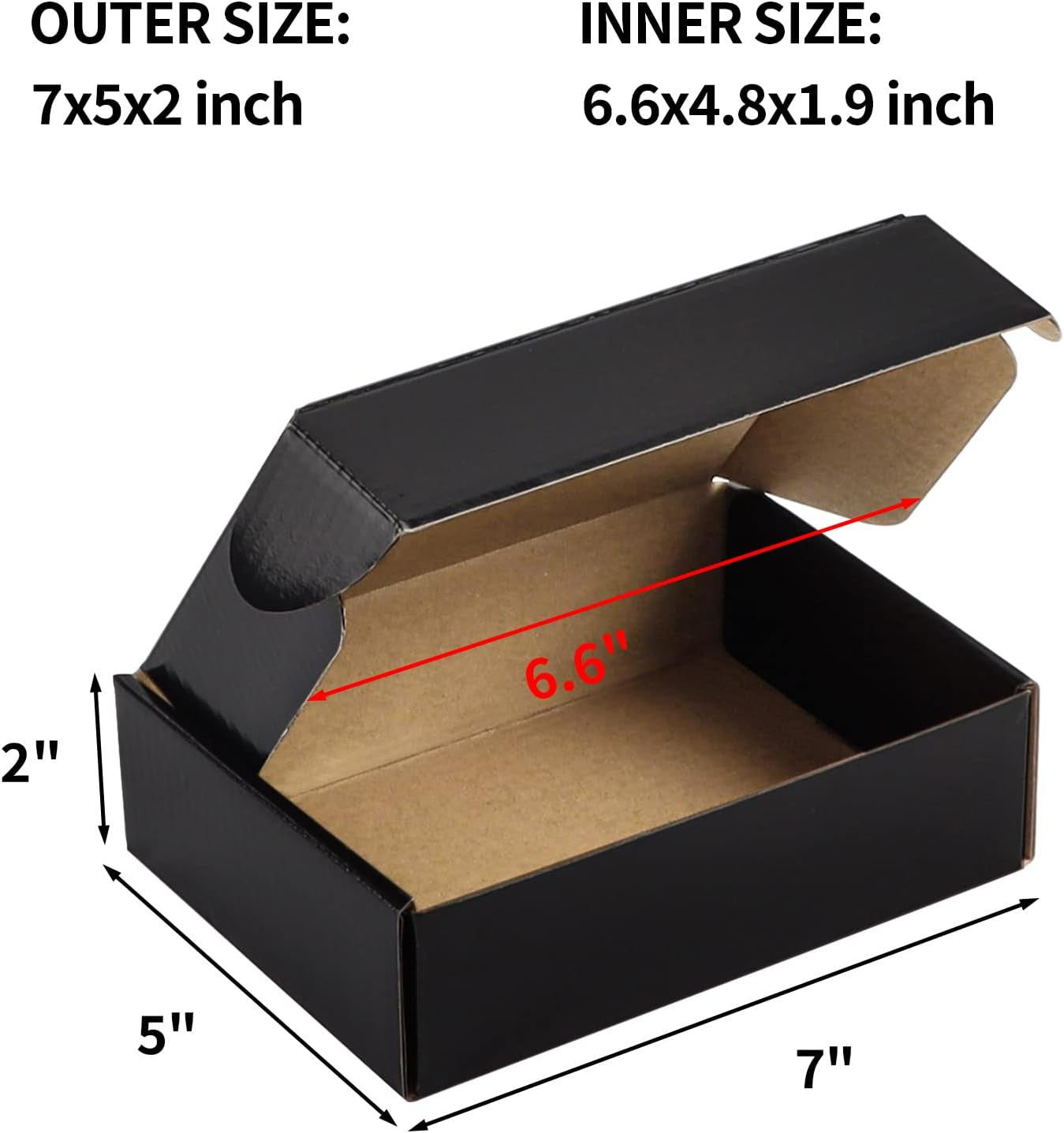 25 Pack 7X5X2 Shipping Boxes for Small Business, Black Packaging Cardboard Boxes