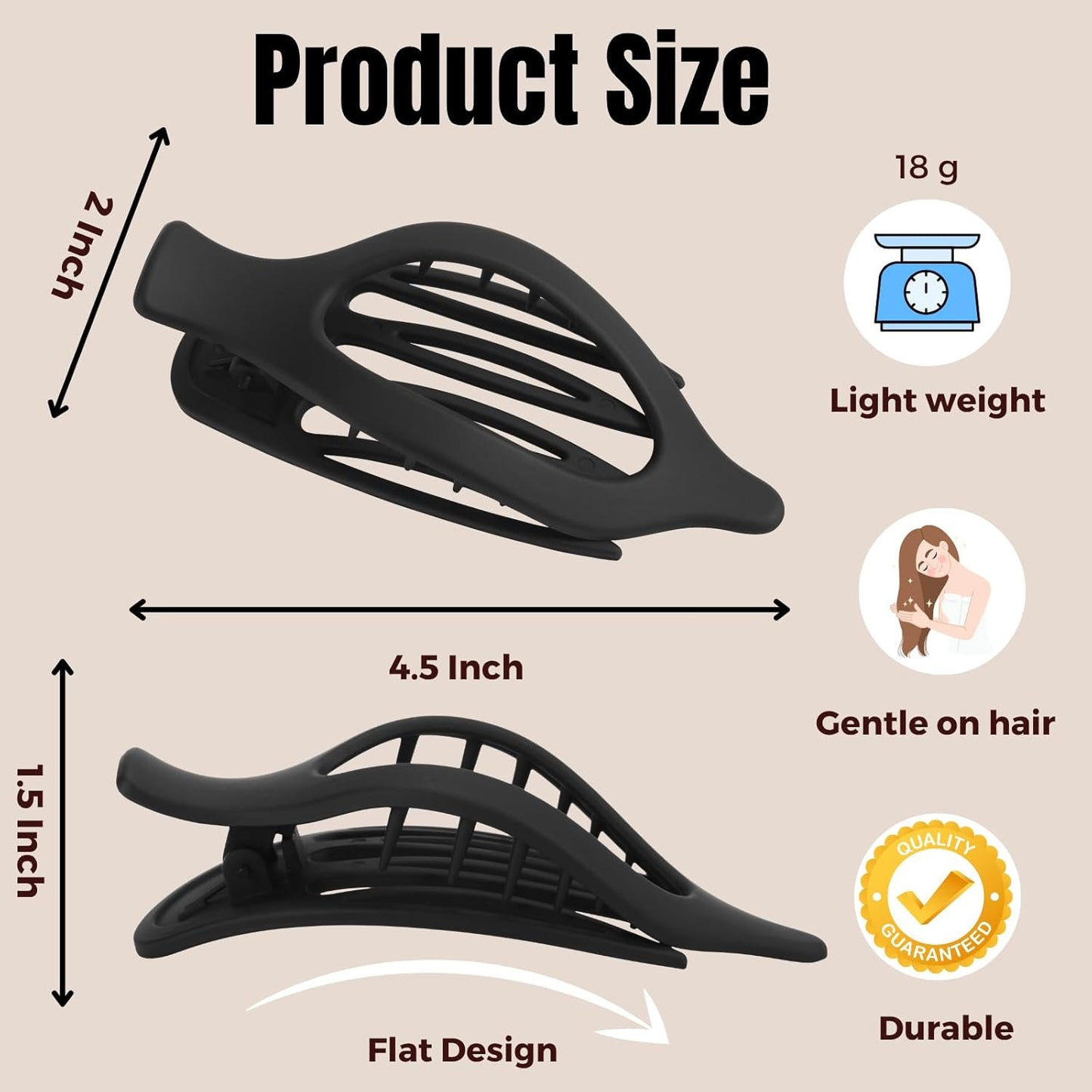 8 Pack Brown Flat Hair Clips – Neutral Matte French Brown Claw Clips for Women,