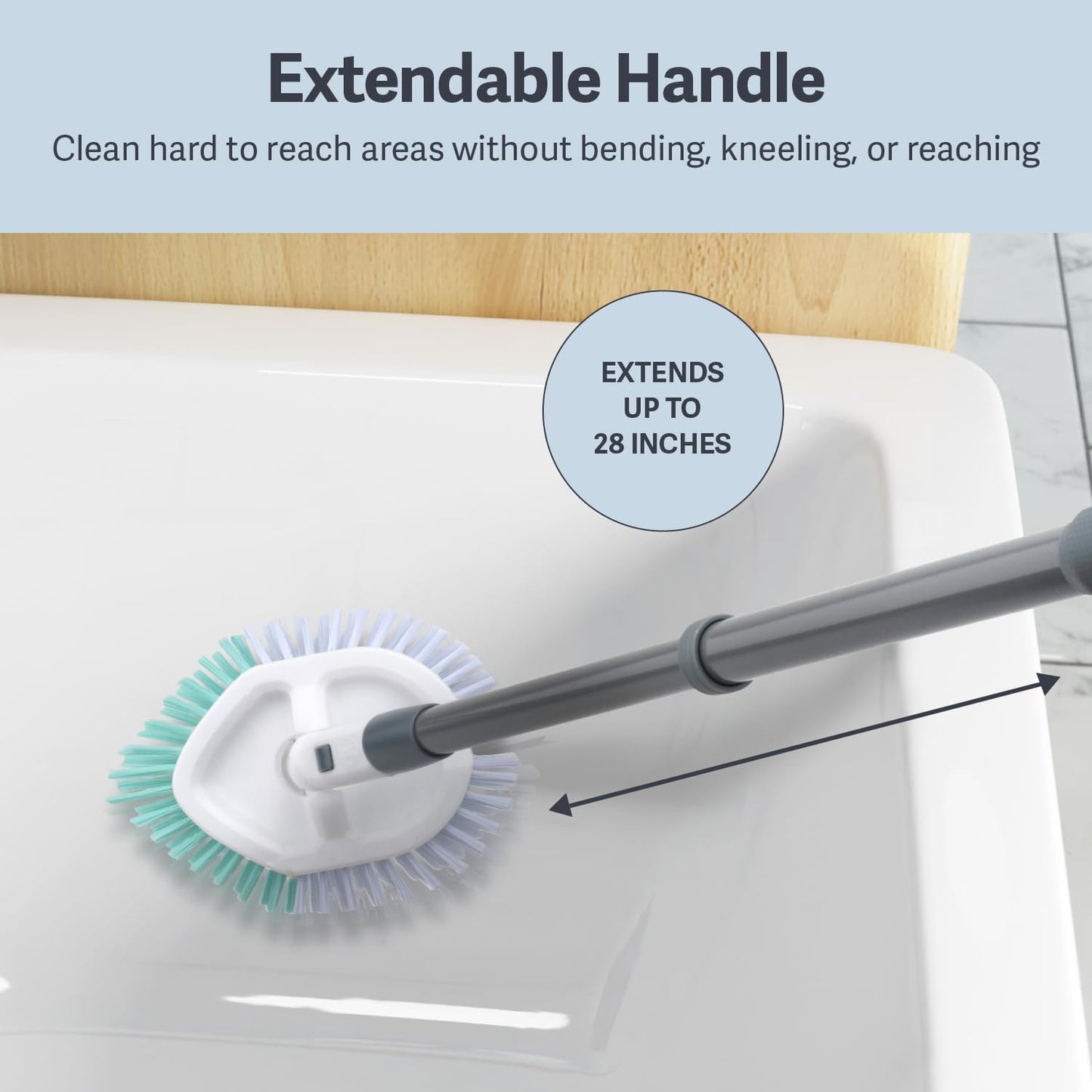 Tub & Tile Brush - Bathroom Cleaning Brush, Extendable Handle, All-Around Dual B