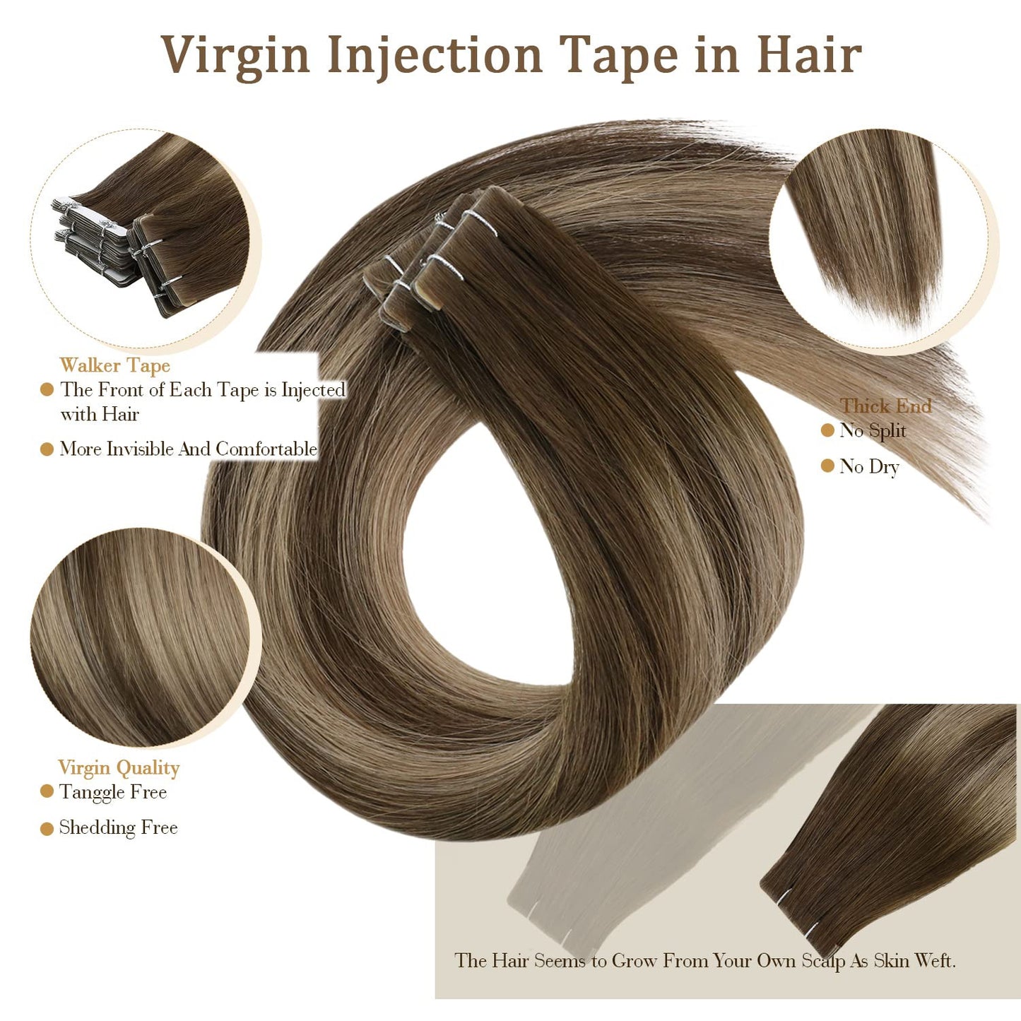 Virgin Tape in Hair Extensions 5Pcs 14 Inch Injection Tape in Extensions Human H