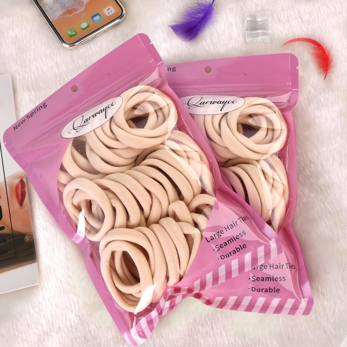 50PCS Large Blonde Hair Ties, Seamless Hair Bands, Soft Elastic Hair Ponytail Ho