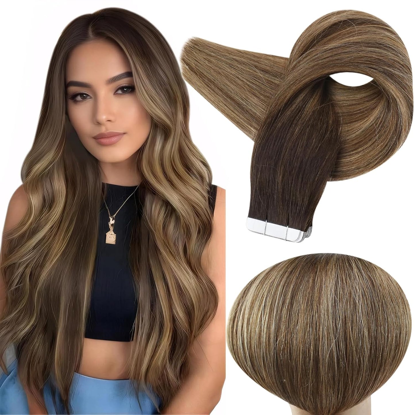 Tape in Extensions 22Inch Tape Ins Human Hair Extensions 50Gram Color 2 Dark Bro