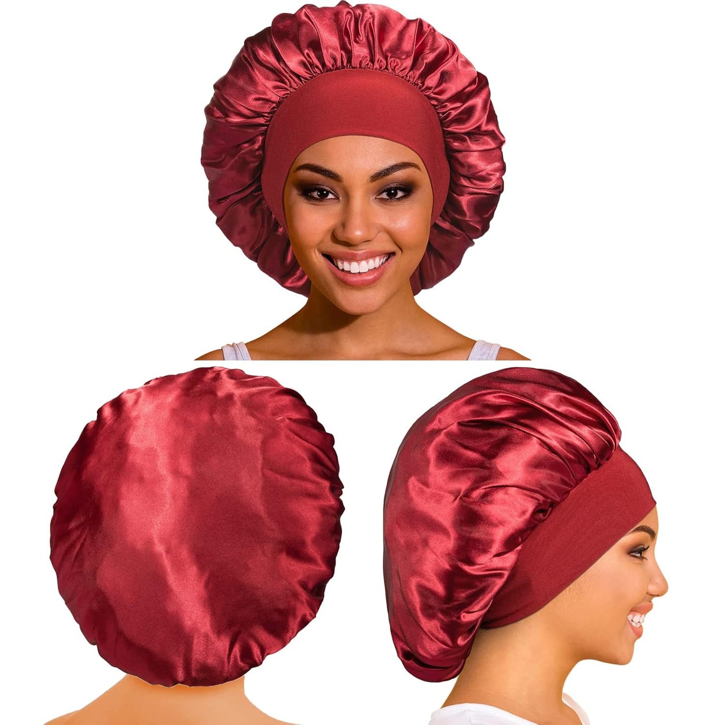 3 Pack Satin Bonnet Silk Hair Bonnet for Sleeping, Sleep Bonnets for Women Large