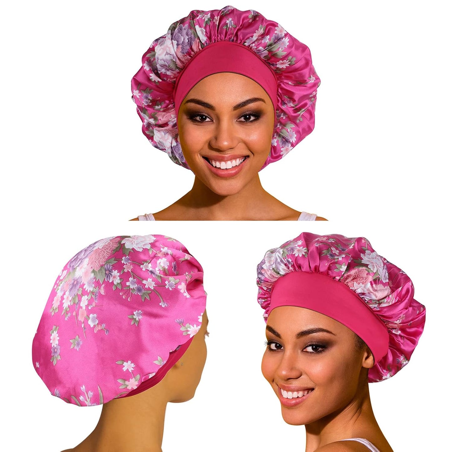 3 Pack Satin Bonnet Silk Hair Bonnet for Sleeping, Sleep Bonnets for Women Large