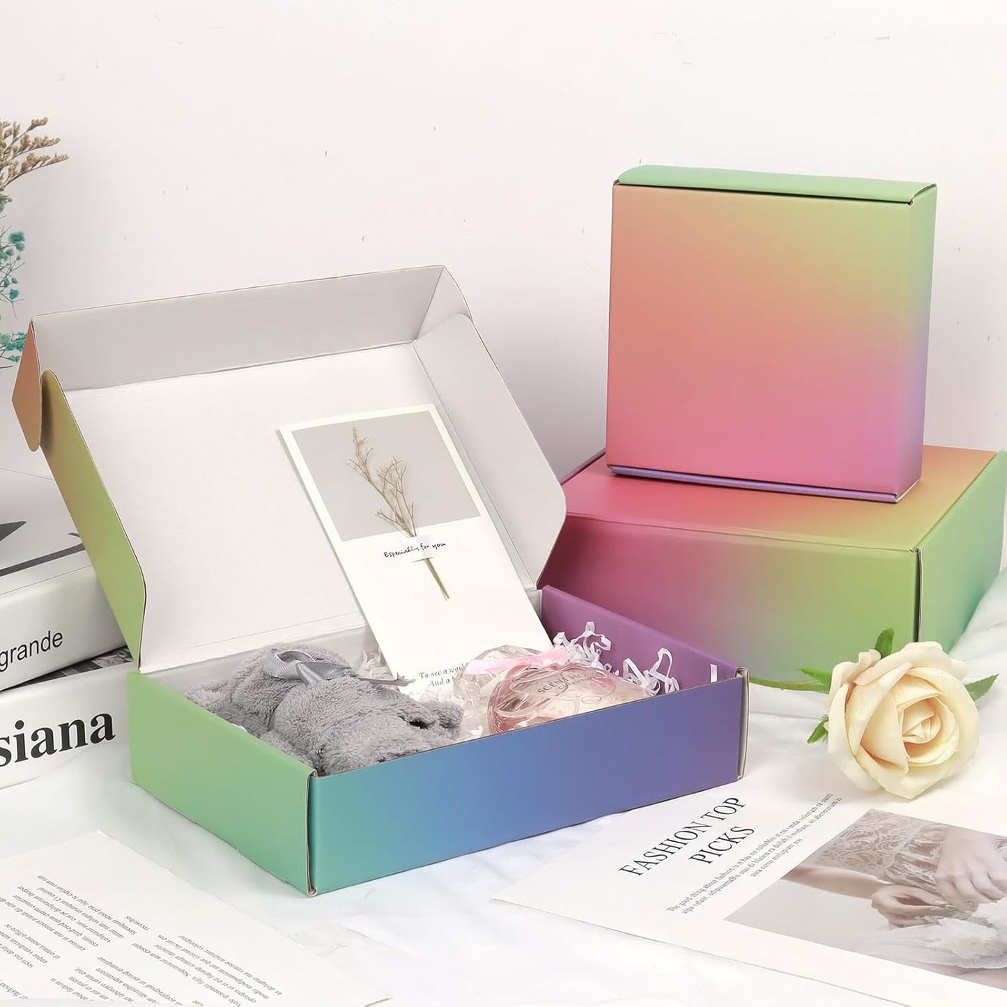 7X5X2 Shipping Boxes Small, 45 Pack Rainbow Corrugated Cardboard Mailer Boxes fo