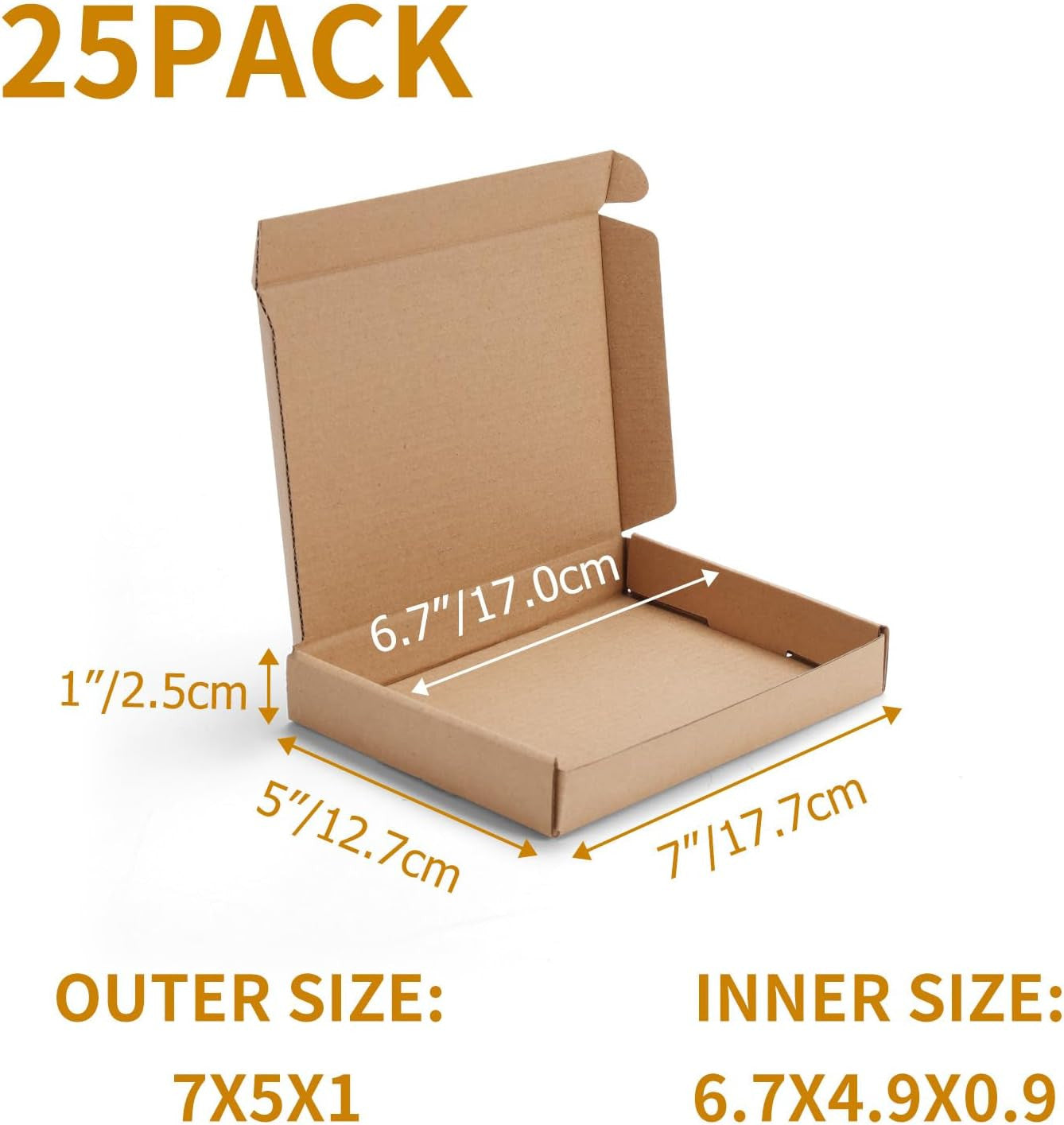 7X5X1 Inch Shipping Boxes Bulk 25 Pack Brown, Tab Lock Tuck Top Mailer Boxes for