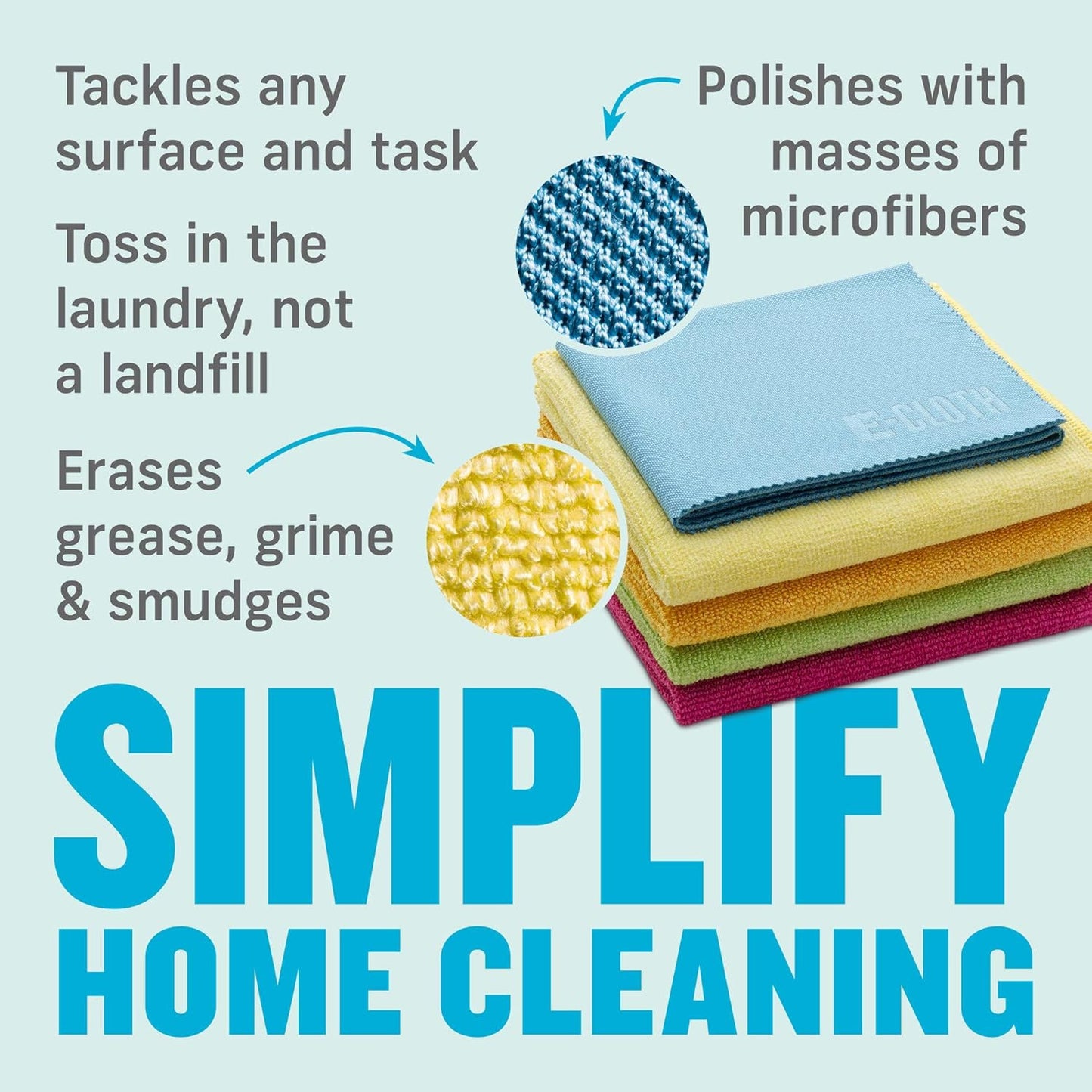 5-Pc Starter Pack- Microfiber Cleaning Cloth Set with Reusable Cleaning Cloth an