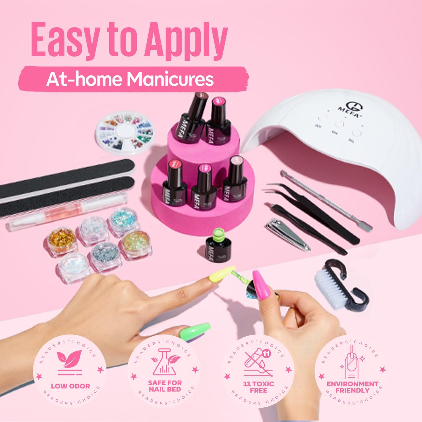 32 Colors Gel Nail Polish Kit with U V Light, 54 Pcs Nude Pink Popular Gel Nail