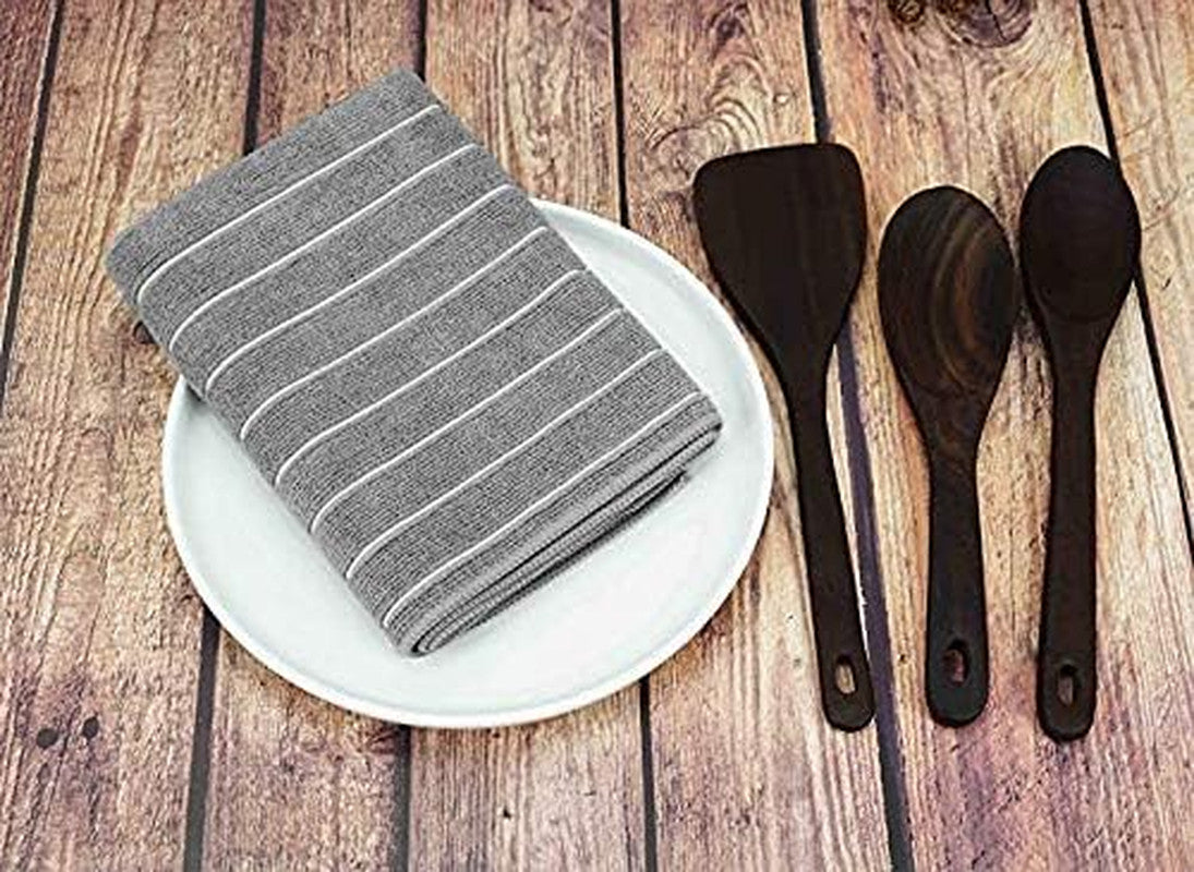 79291 Microfiber Kitchen Towels, Grey/White, 15"X25", 12 Pack