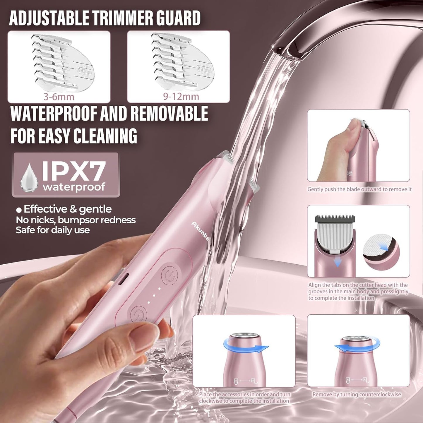 2 in 1 Women Electric Shaver Dual Head Bikini Trimmer for Women IPX7 Waterproof