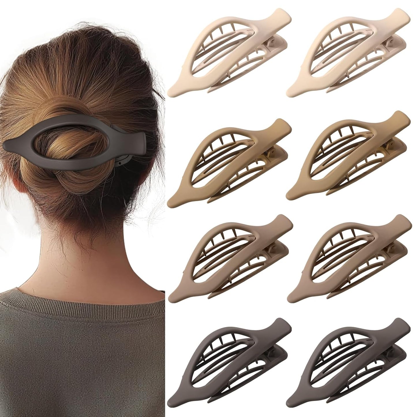 8 Pack Brown Flat Hair Clips – Neutral Matte French Brown Claw Clips for Women,