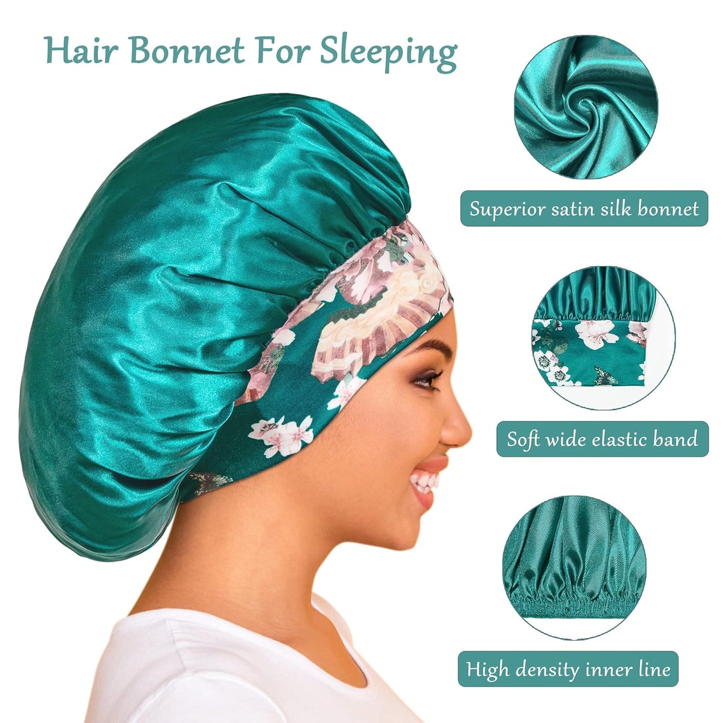 3 Pack Satin Bonnet Silk Hair Bonnet for Sleeping, Sleep Bonnets for Women Large