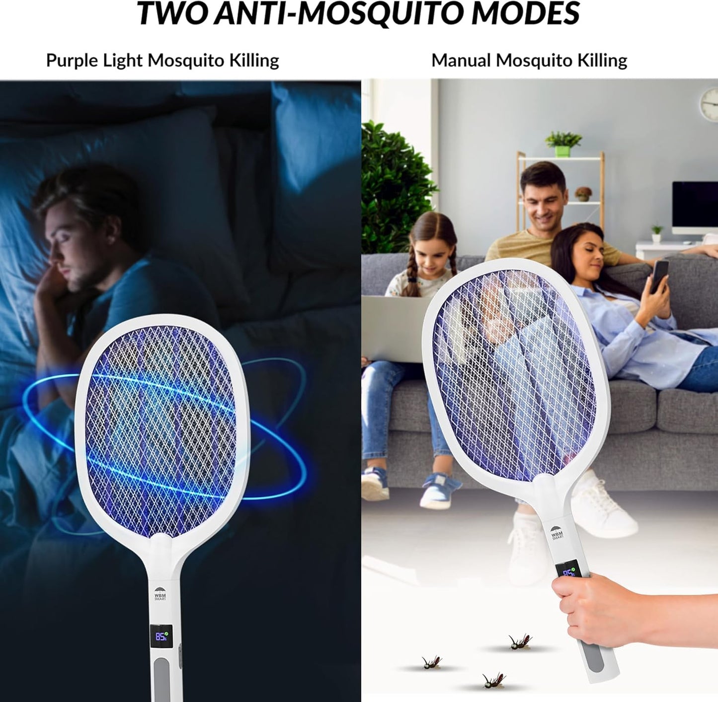 2 in 1 Electric Bug Zapper, Mosquitoes Trap Lamp & Racket, USB Rechargeable Elec