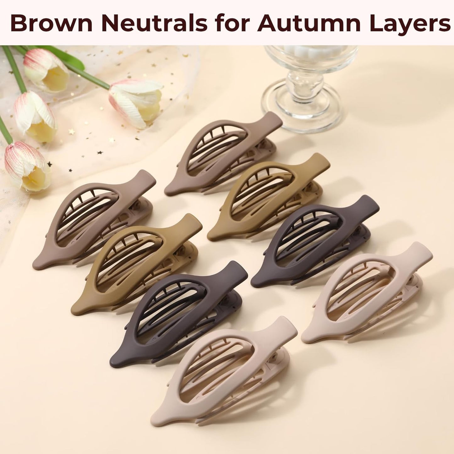 8 Pack Brown Flat Hair Clips – Neutral Matte French Brown Claw Clips for Women,