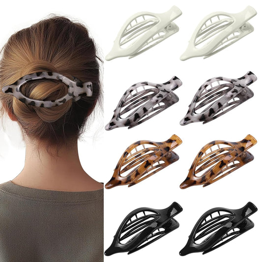 8 Pack Tortoiseshell Flat Hair Clips – French Style Matte Claw Barrettes for Wom