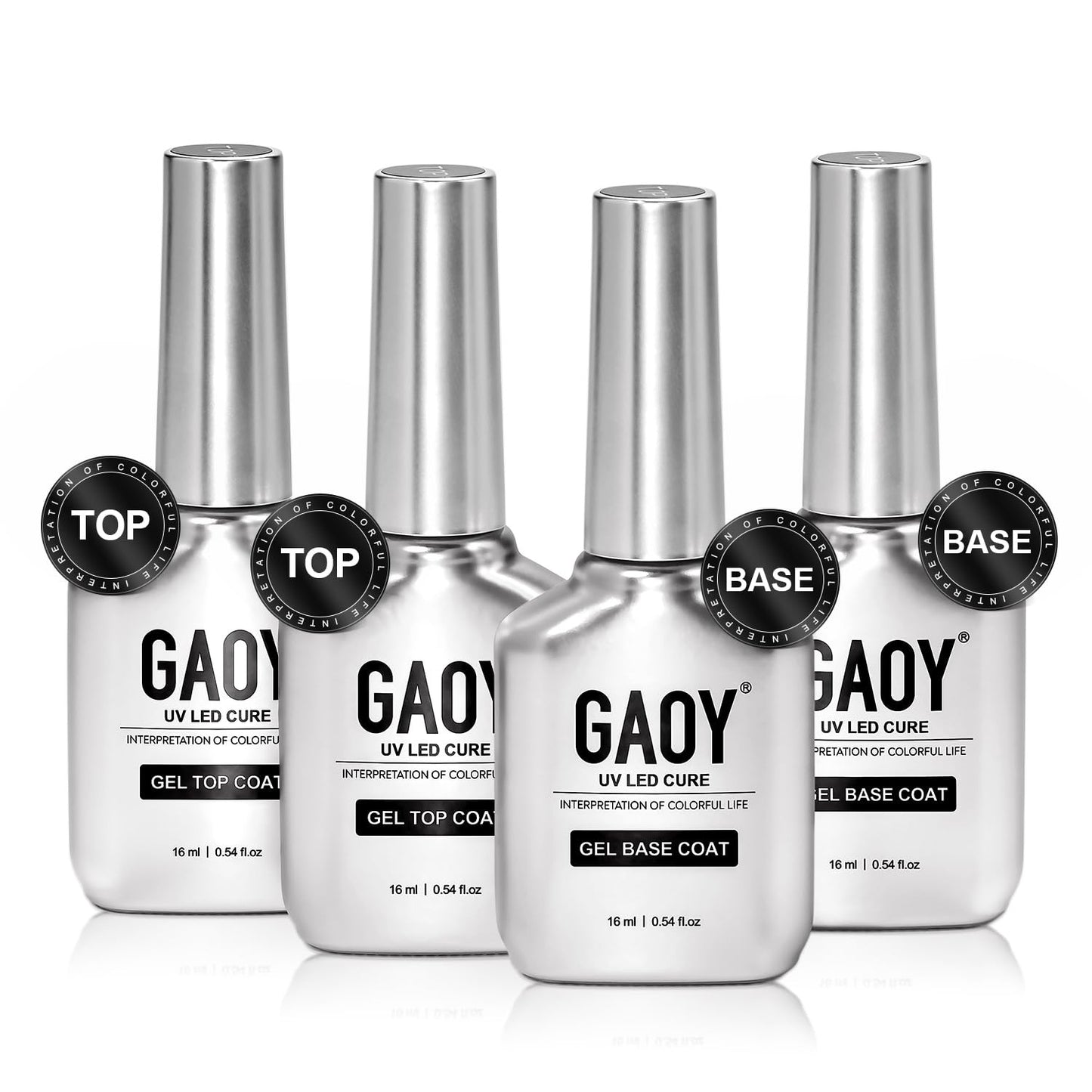 16Ml 4 Pcs Glassy Gel Top Coat and Base Coat Set, No Wipe Foundation Combination