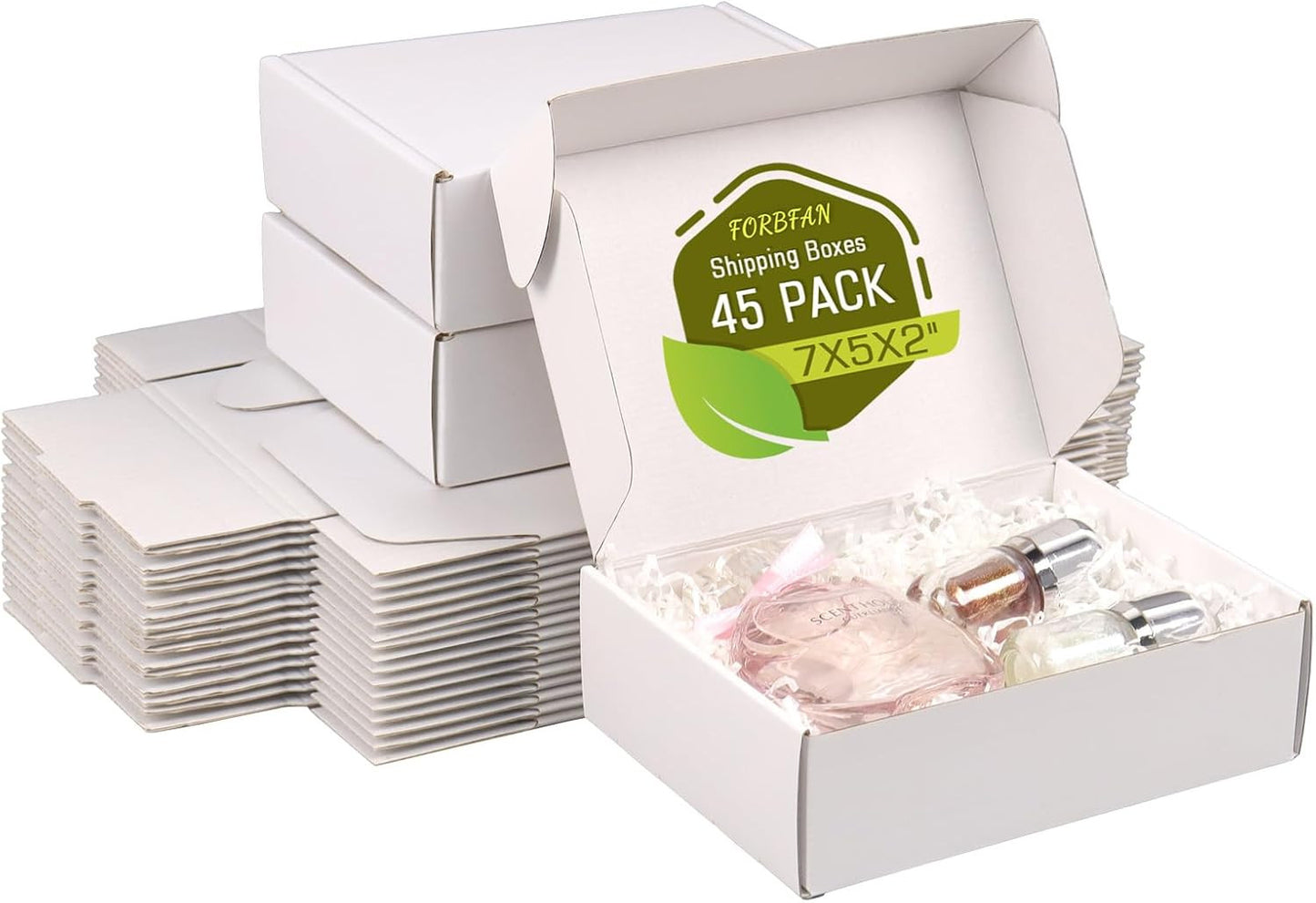 7X5X2 Inch White Shipping Boxes, 45-Pack Mailer Boxes for Small Business, Corrug