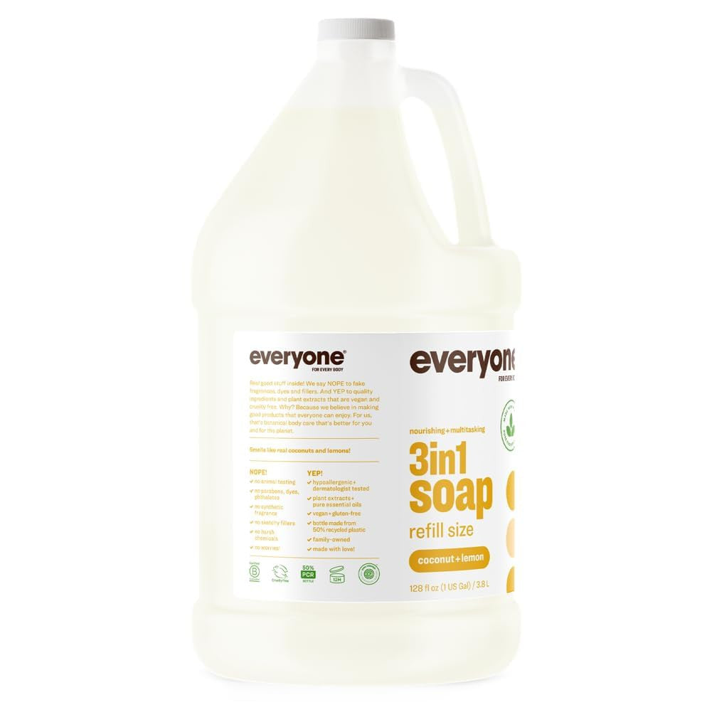 3-In-1 Soap, Body Wash, Bubble Bath, Shampoo, 1 Gallon, Coconut and Lemon, Made